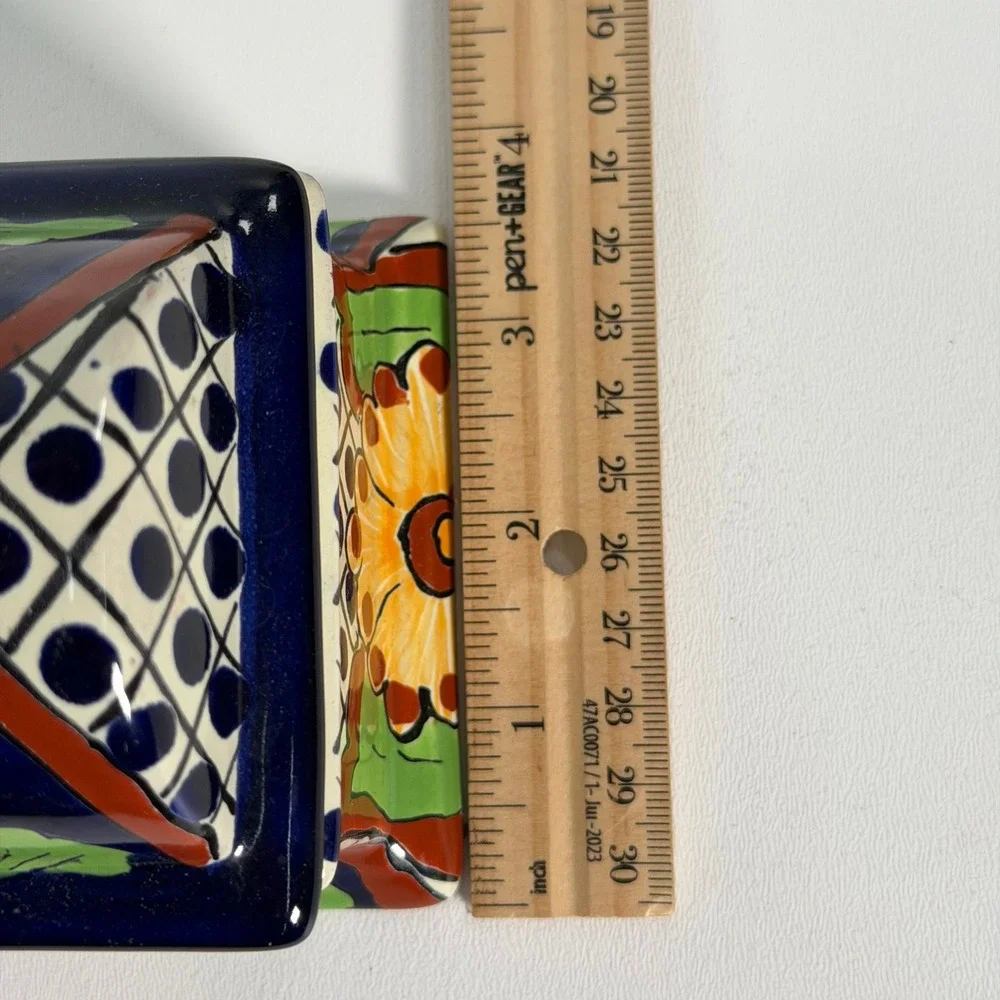 Vintage Talavera Trinket Box Small Multicolor Mexican Pottery Hand Painted